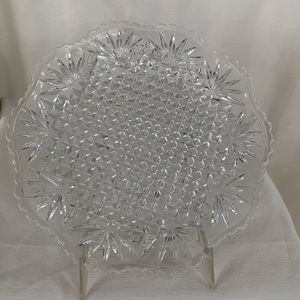 Vintage United States Pineapple Fan Square Clear Glass Round Plate